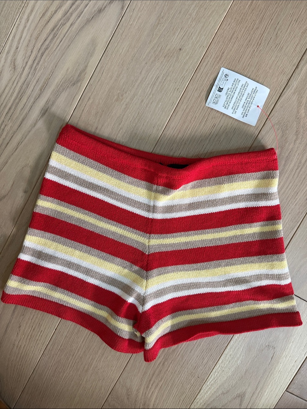 ASOS Red Striped Knit Shorts with Yellow and White Accents